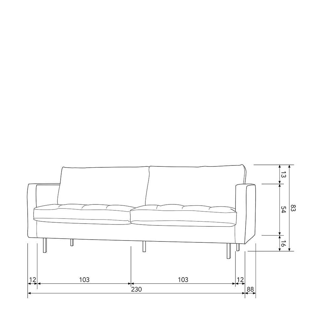 230x83x88 Samt Wohnzimmercouch in Kastanien Braun - Enzing