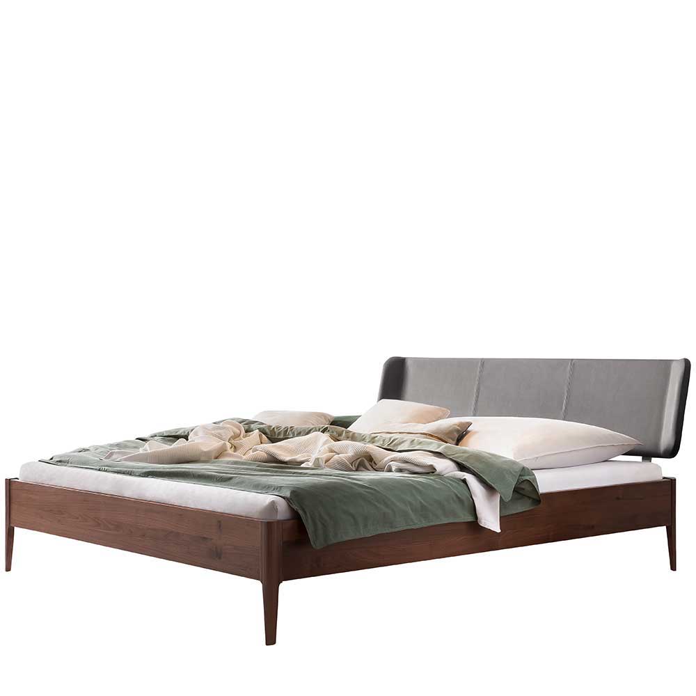 Nussbaum Bett mit Kunstleder Kopfteil - Munteao