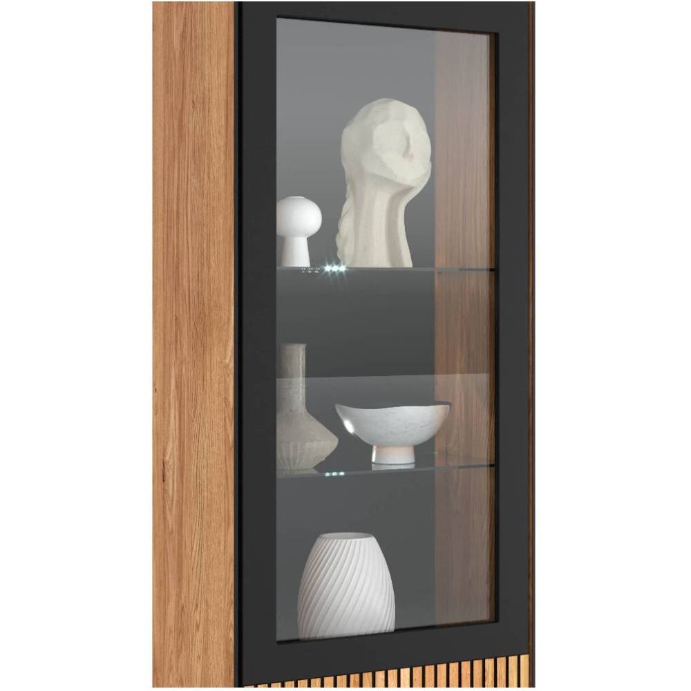 Vitrine in Schwarz und Eiche teilmassiv - Mantua