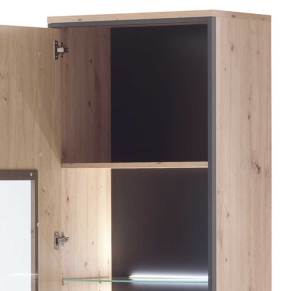 63cm breite Standvitrine in Eiche Holz Dekor - Nikdus
