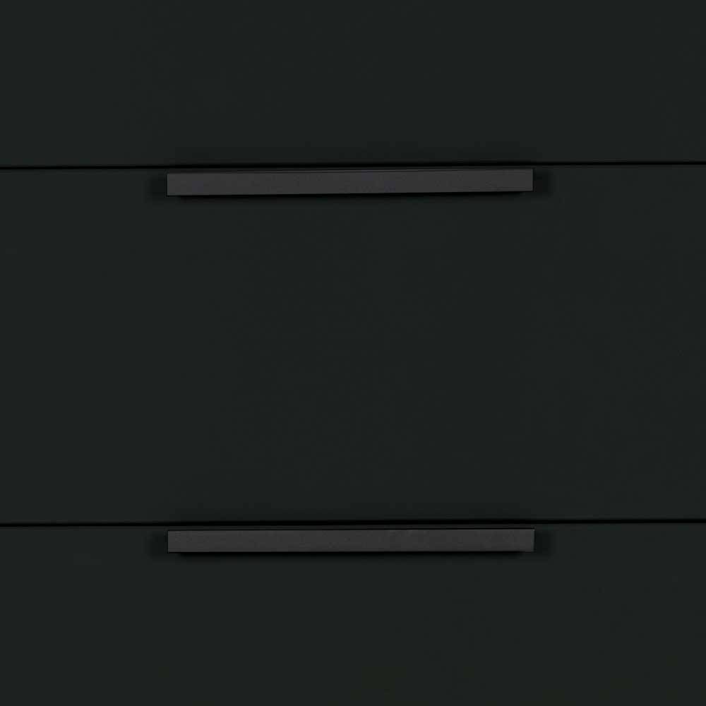 Zwei schwarze Kommodenschubladen mit schlichten schwarzen Griffen in minimalistischem Design – Kitchin