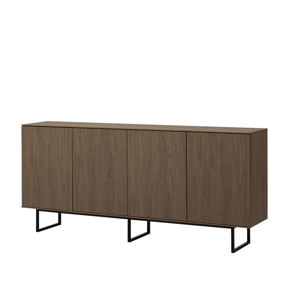 Gesamtansicht des 4-türigen Sideboards in Nussbaum Holzoptik mit schwarzen Metallbeinen – Julado