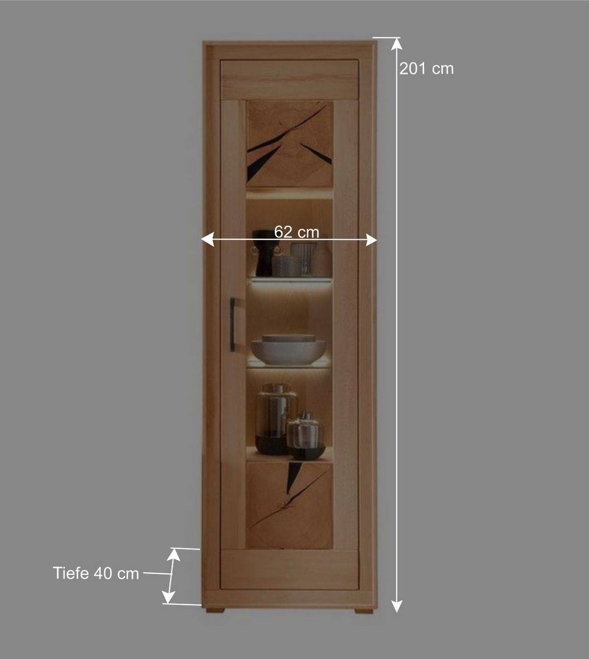 Moderne 1-türige Vitrine aus Kernbuche geölt - Sarosca