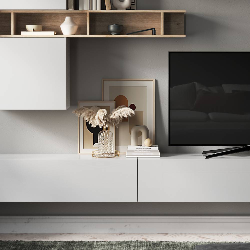 Hänge-TV-Wohnwand Kombination - Porcini (siebenteilig)