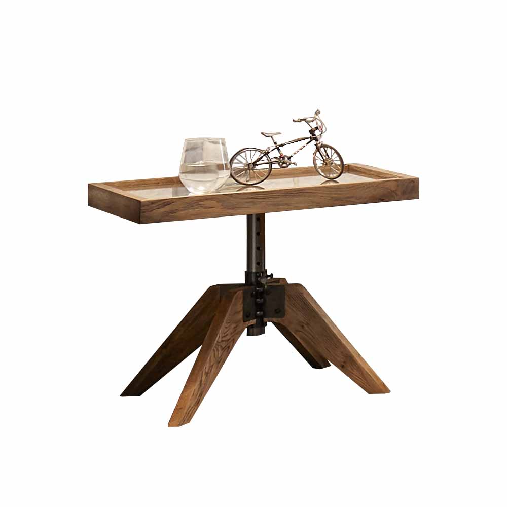 Industry Style Nachttisch Budelli aus Wildeiche massiv Glas Metall