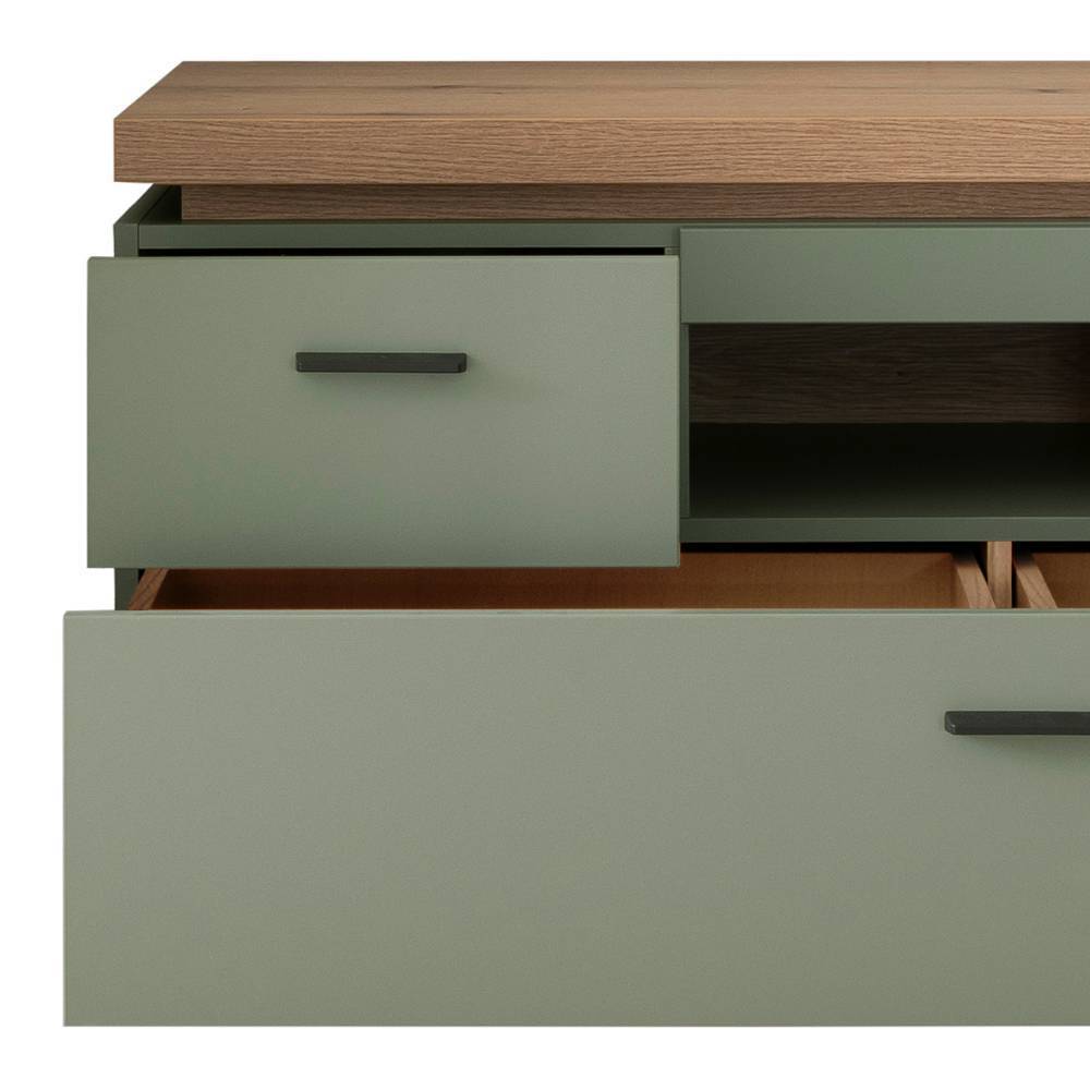 Design Wohnwand in Graugrün und Eiche - Kwin (dreiteilig)