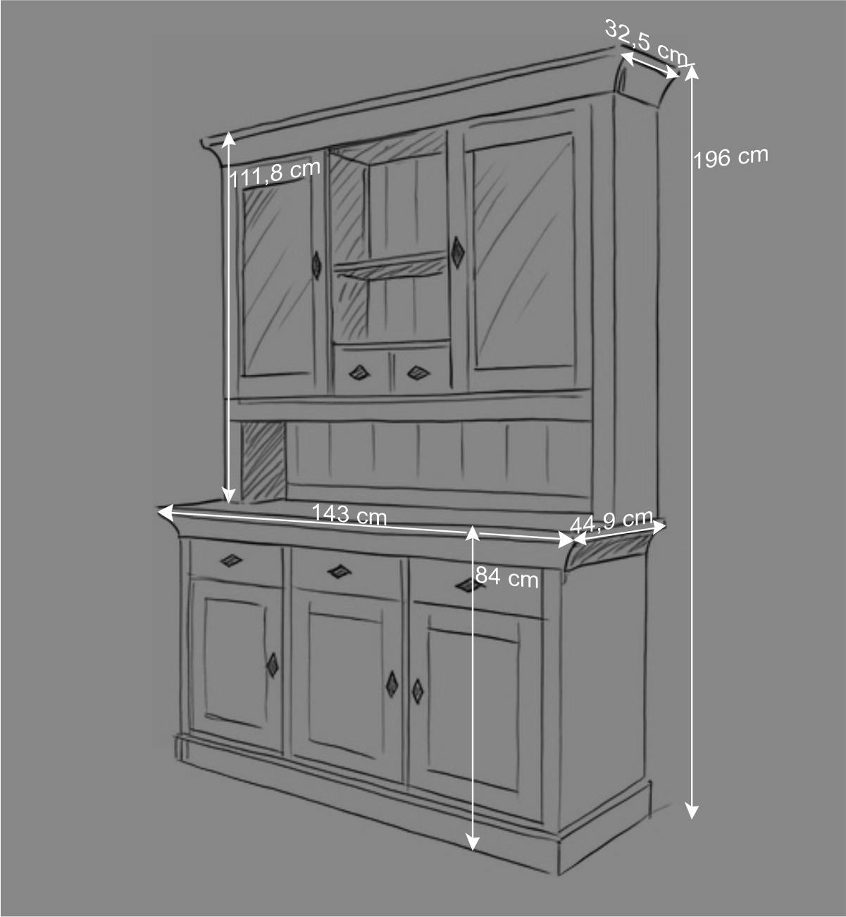 Buffetschrank Satumare in Weiß Kiefer teilmassiv