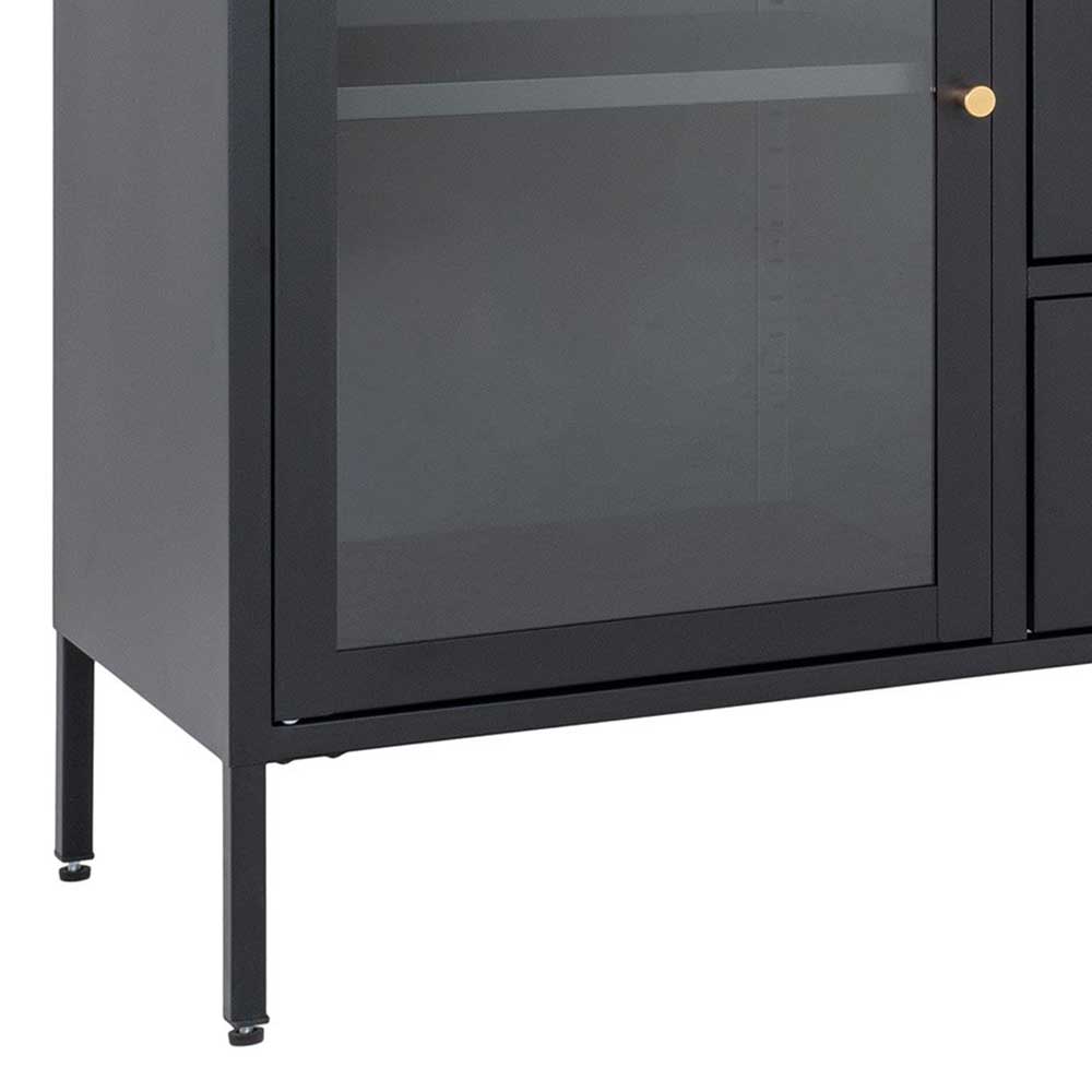 Schwarzer Metallfuß und Glastür des robusten Sideboards für Wohnzimmer – Tirmanus