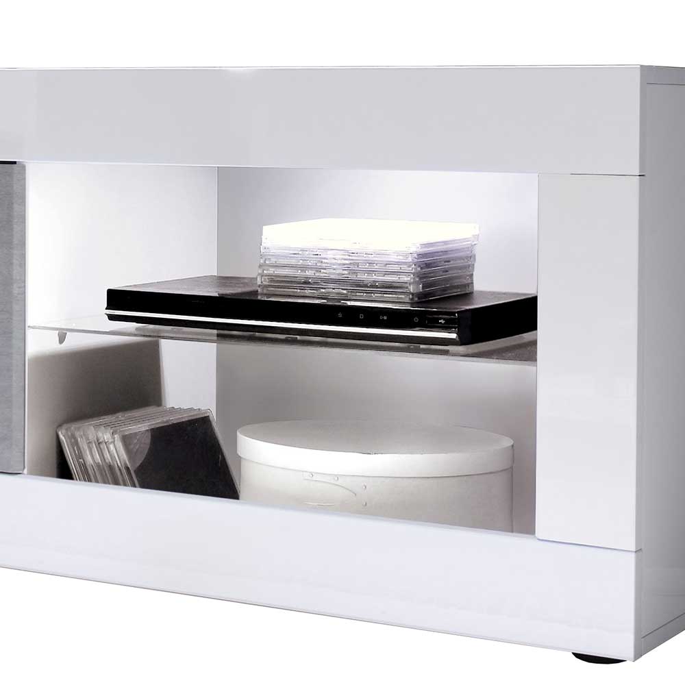 TV Element in Weiß HG mit Beton Dekor - Narandu