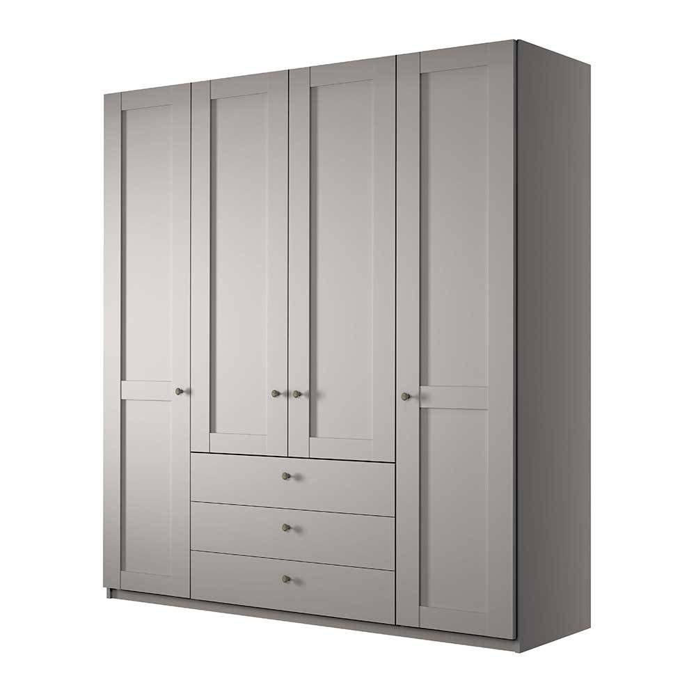 Hellgrauer Kleiderschrank mit Metallgriffen - Ridonna