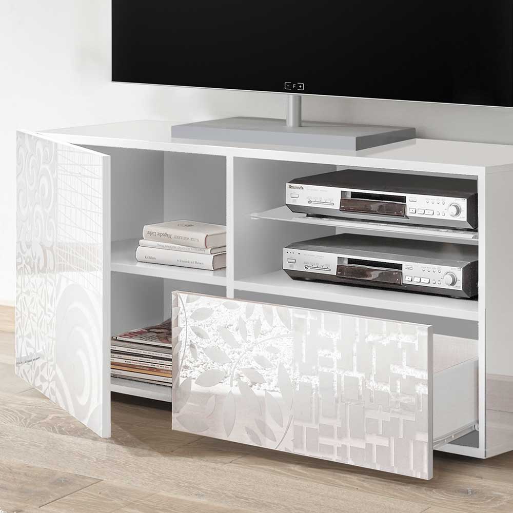 Hochglänzend lackiertes TV Board in Weiß mit Druck - Vascaub