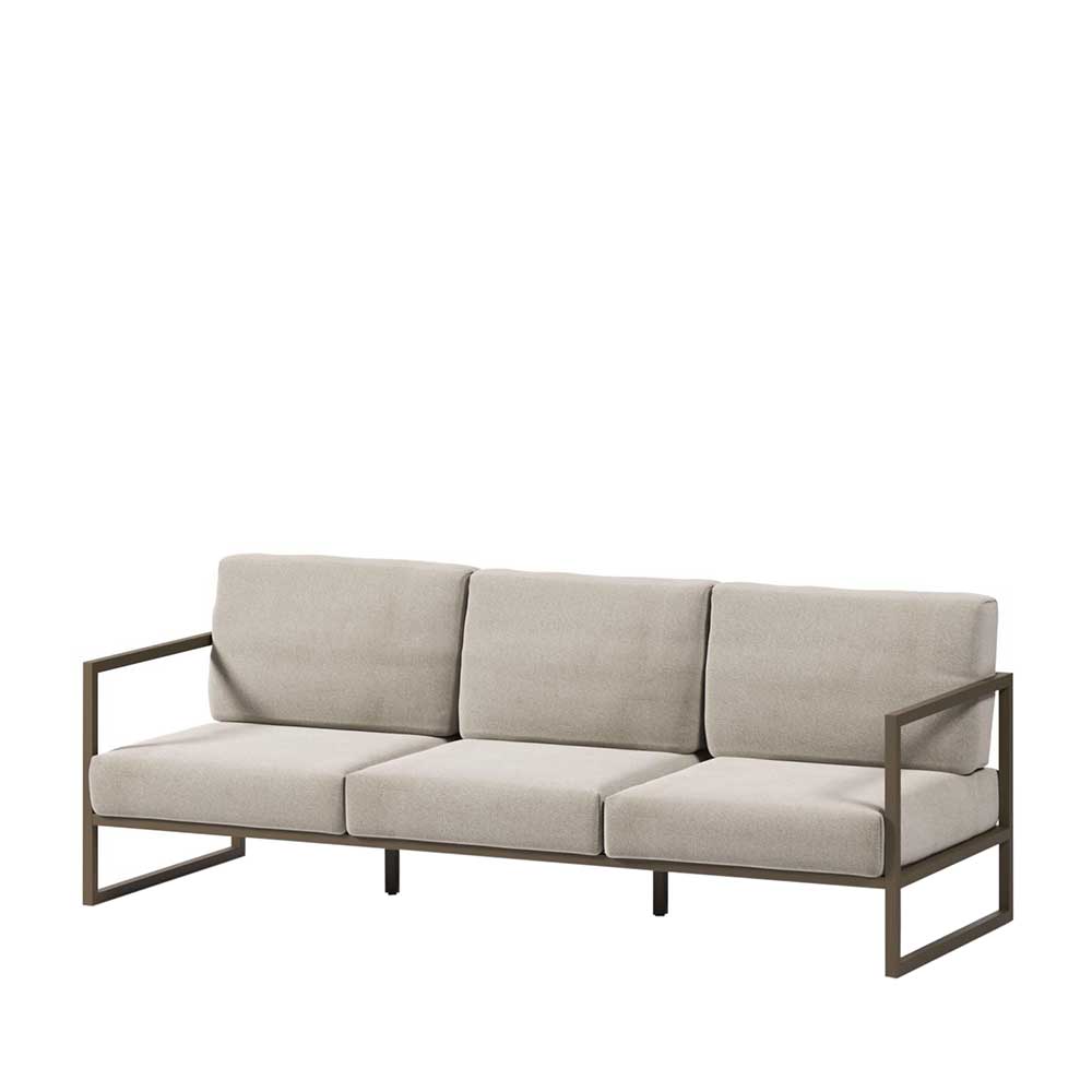 Stilvolles 3-Sitzer Outdoor-Sofa in Hellgrau mit robustem graugrünem Gestell – Zaruto