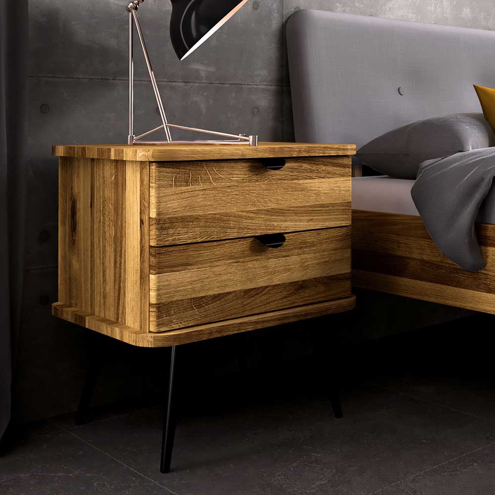 Wildeiche Designerbett mit Polsterkopfteil - Casarius