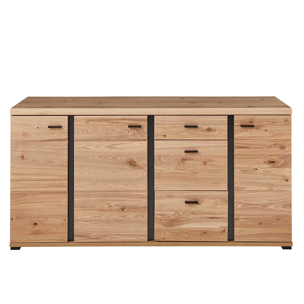 Teilmassives Sideboard mit natürlicher Holzmaserung und dunklen Metallgriffen – Latenda