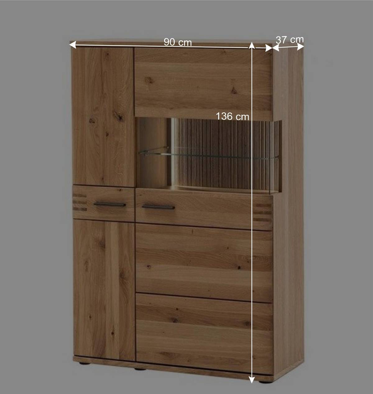 90x136x37 Stauraumvitrine als Highboard - Crupean