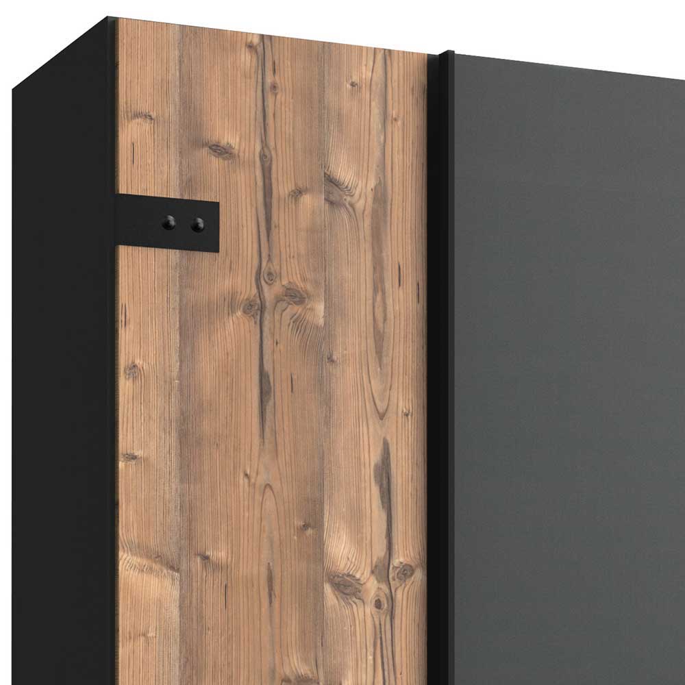 Kleiderschrank Seitenpaneel in Holzoptik mit schwarzen Metallbeschlägen im Industrial Look – Ardila