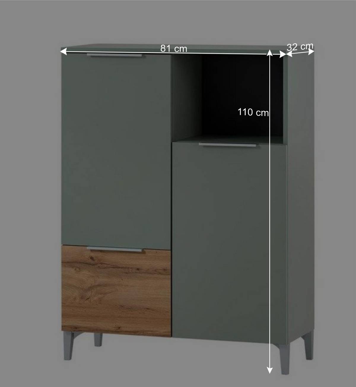 Badezimmer Highboard in Graugrün und Eiche - Liz