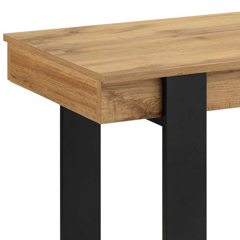 Design Schreibtisch mit Holzplatte in Eiche und schwarzem Metallgestell – Flossi