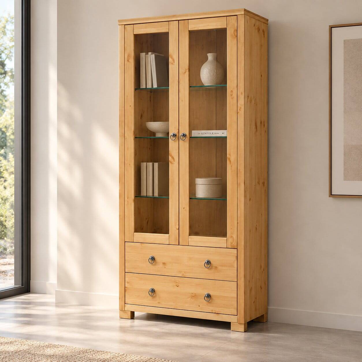 Geölte Holz Vitrine in Kiefer Natur - Vinidad