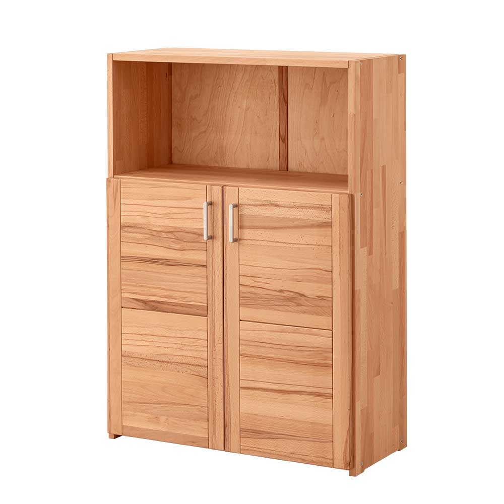 Heller Büro Aktenschrank aus Massivholz mit Doppeltür und offenem Fach für Ordner – Naxos