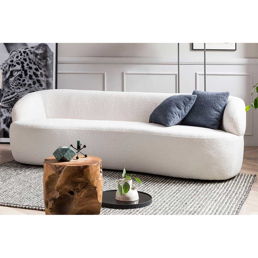 Weißes 3-Sitzer Sofa mit Federkern und geschwungener Form – Zenya