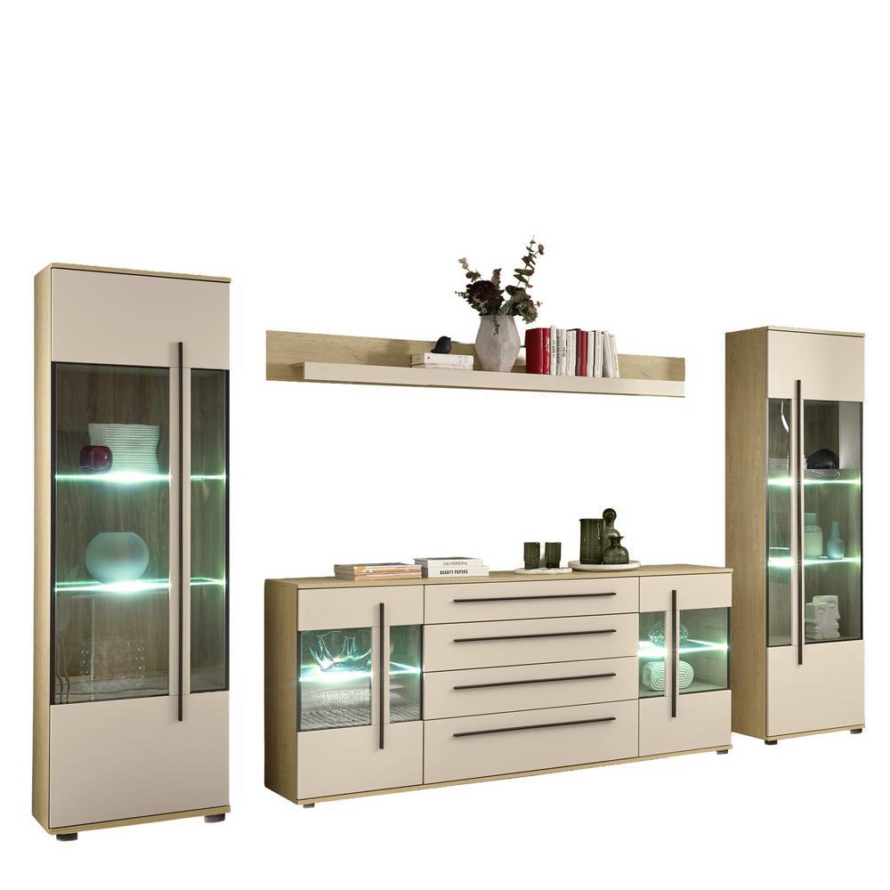 Wohnraum Vitrinen und Wandboard Set - Raisa (vierteilig)