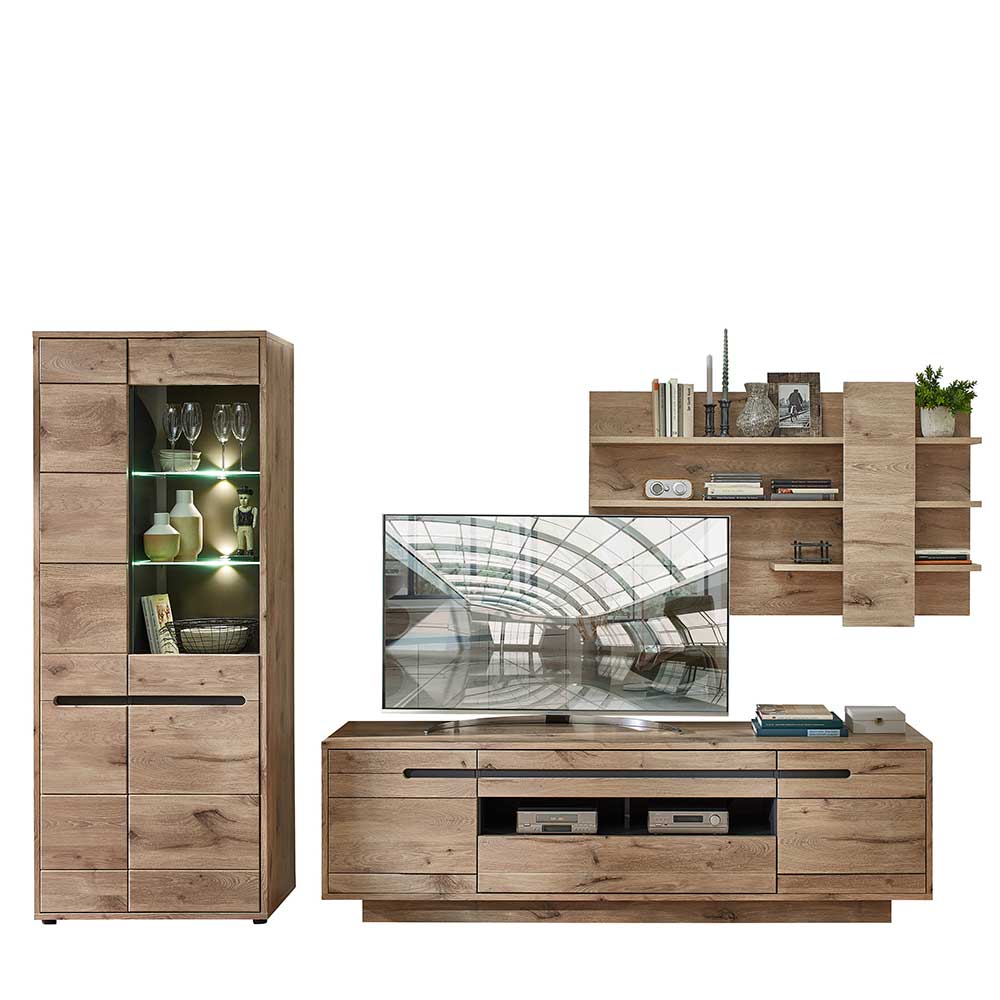 Holzoptik TV Anbauwand Set - Zelio (dreiteilig)