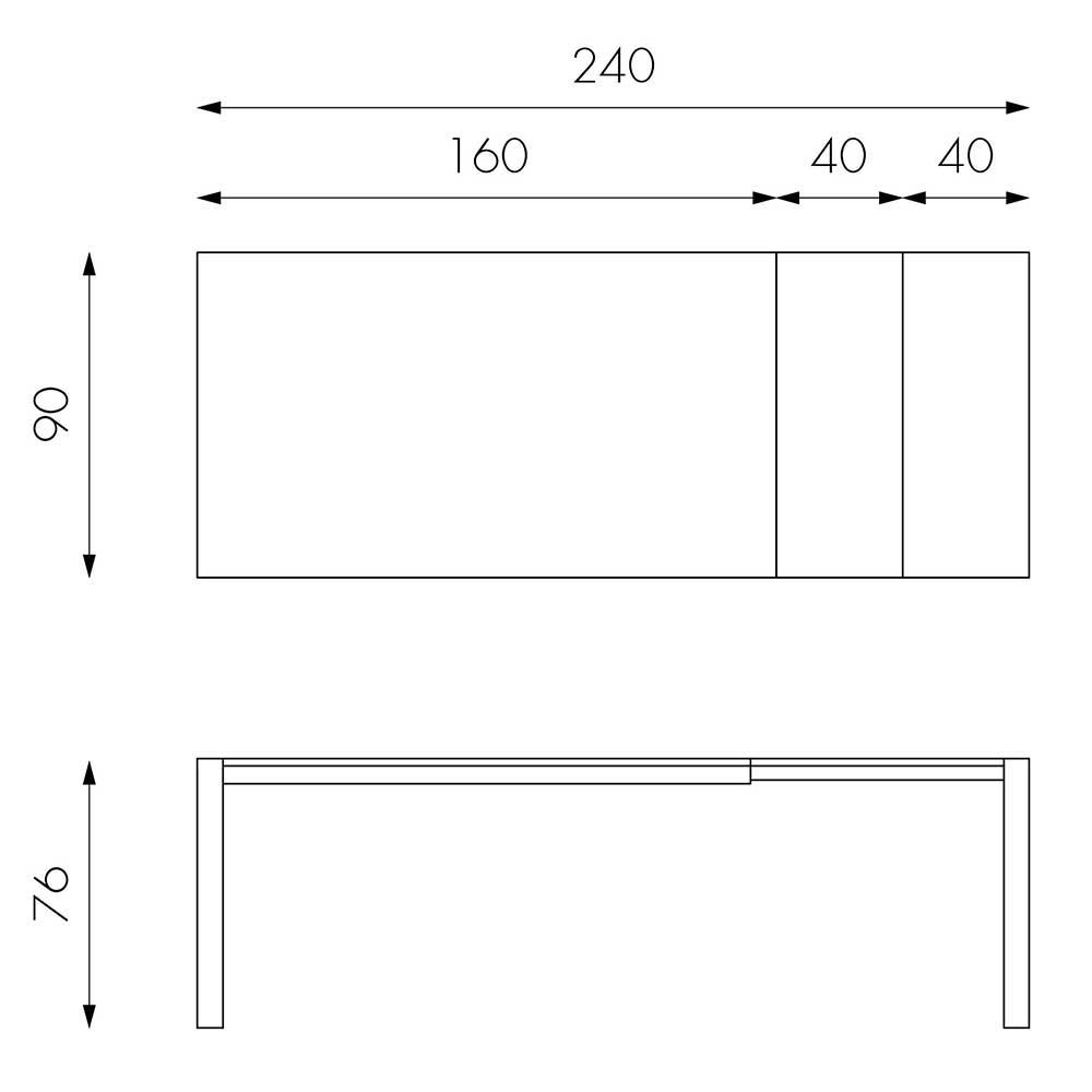 Esszimmer Ausziehtisch mit Eiche Furnier Ilex bis 240cm Breite