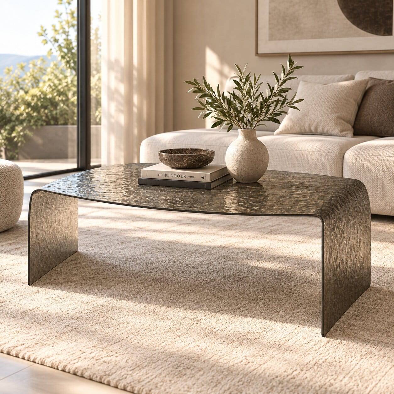 Design Couchtisch aus Strukturglas in Bronze - Pepps