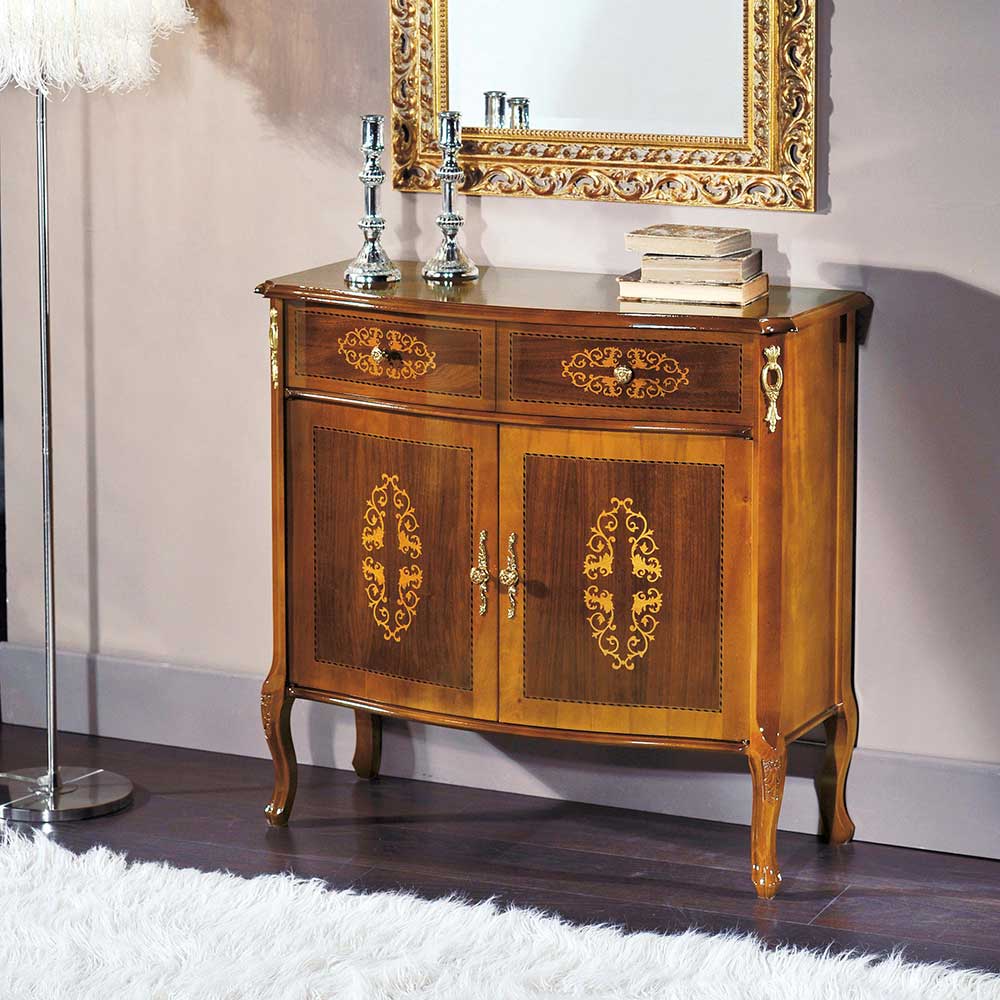Barock Kommode mit Intarsien in Nussbaumfarben, elegante Anrichte für das Wohnzimmer – Natale