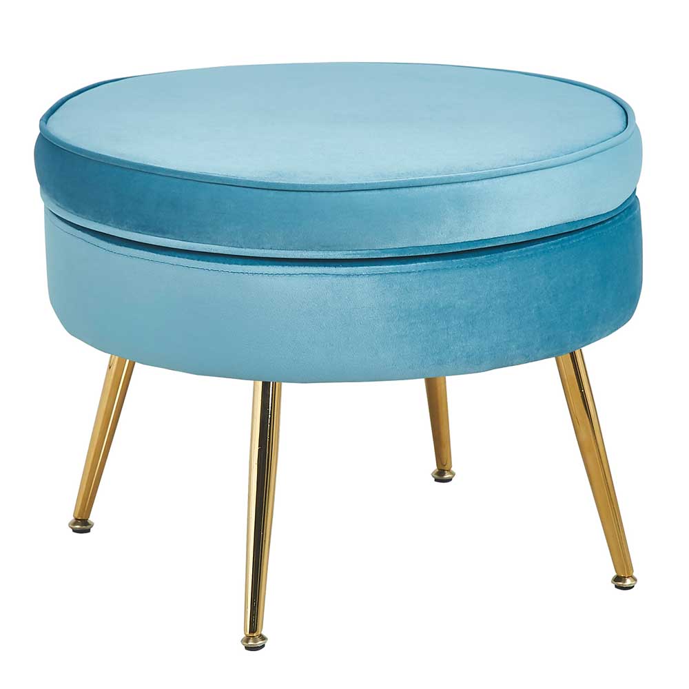 Runder Polsterhocker in Blau Samtbezug - Trapani