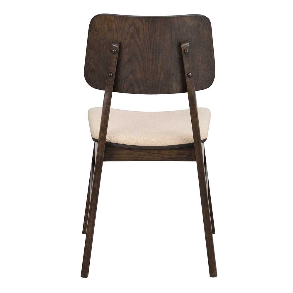 Rückansicht des modernen Holzstuhls in Dunkelbraun und Beige – Viladeo