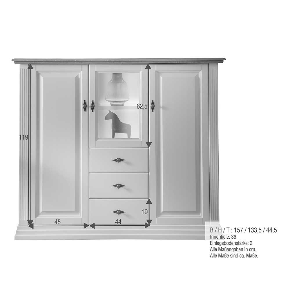 157x134x45 Wohnzimmer Schrank in Weiß & Eiche - Henry