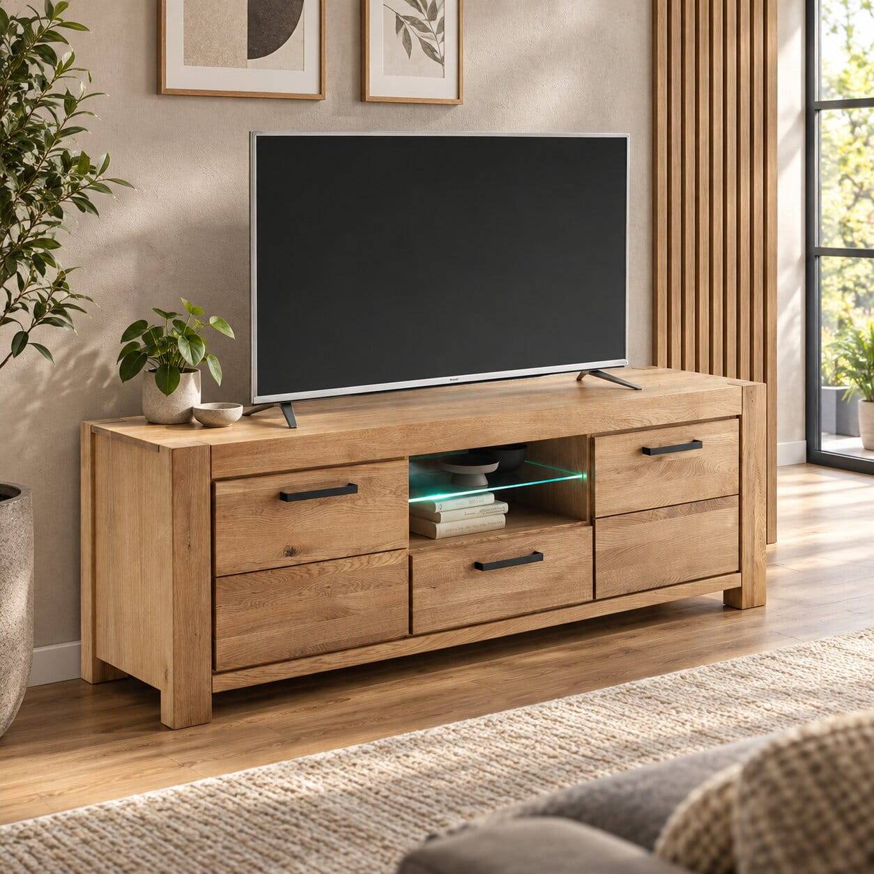 Wildeiche TV Lowboard teilmassiv - Sophia