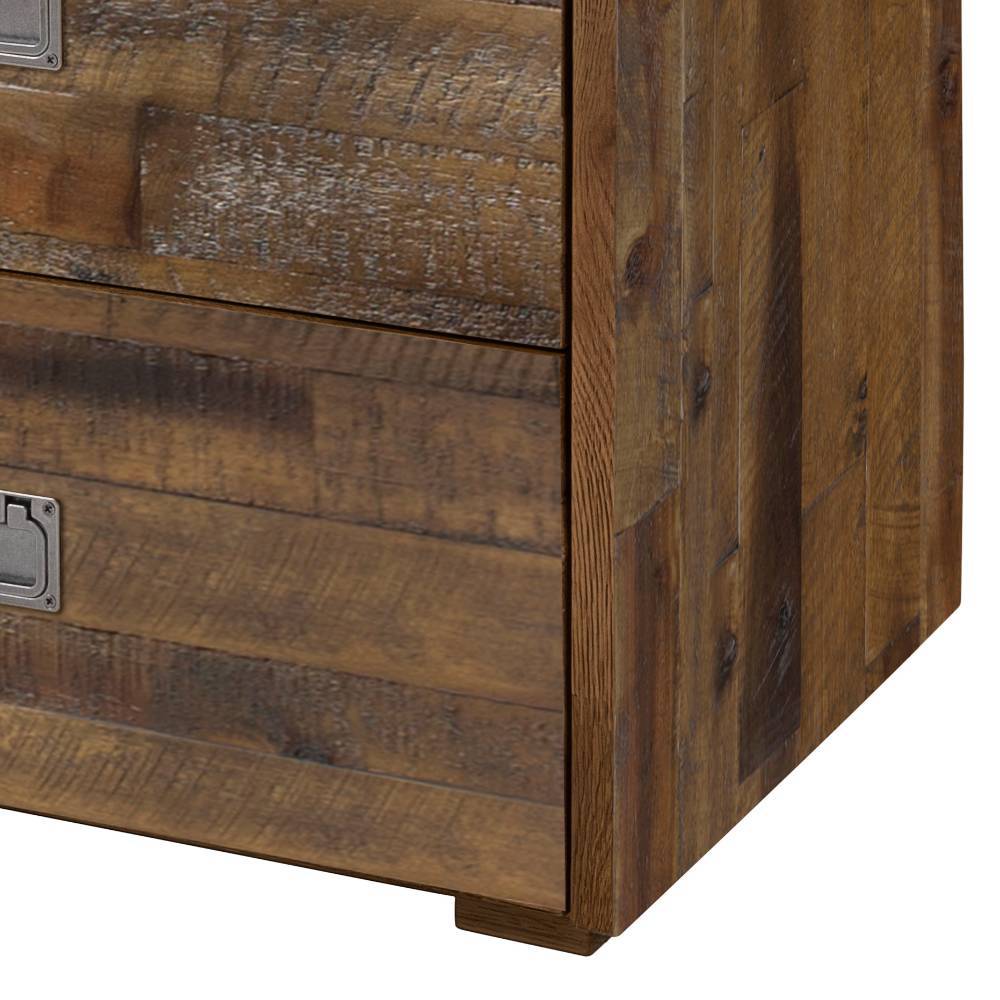 Akazienholz Kommode in Vintage Braun mit sichtbarer Holzstruktur und kleinem Fuß – Mevrinus