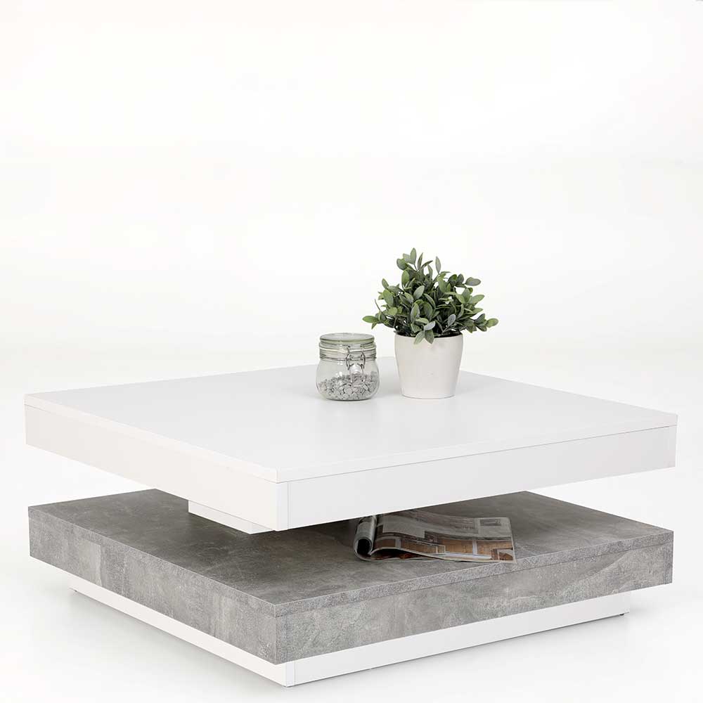 67x67 cm Couchtisch in Weiß & Betonoptik - Beliawa