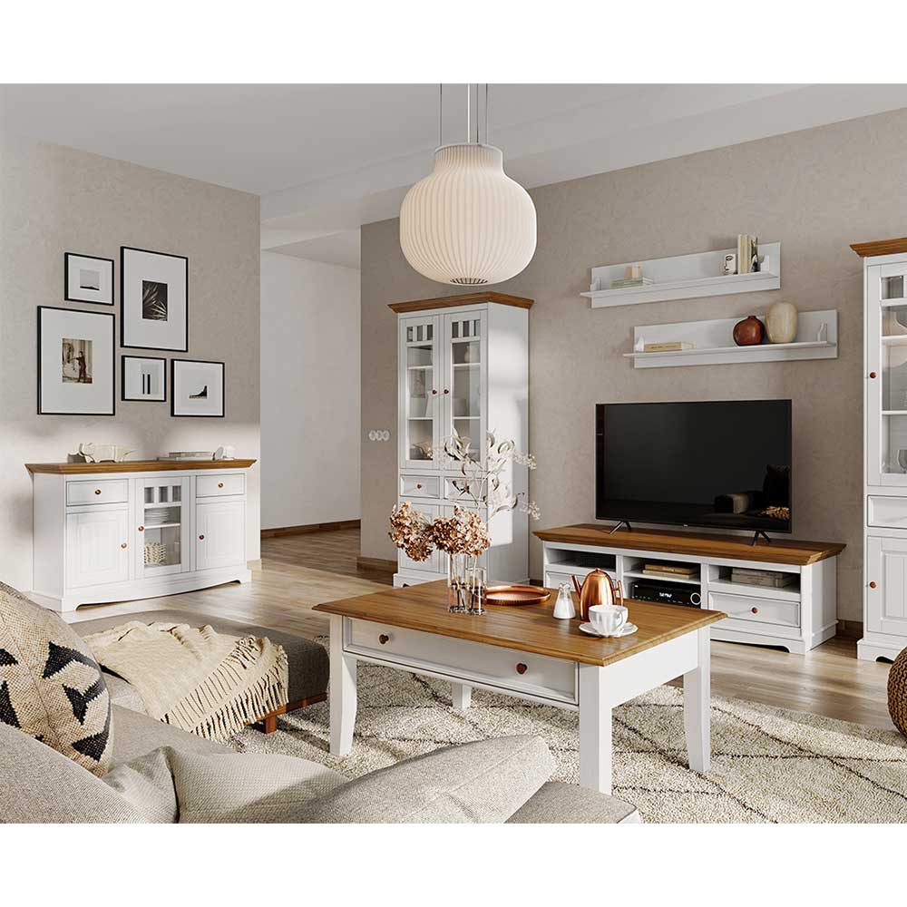 130cm Landhaus-Kommode mit Glaseinsatz - Bordona