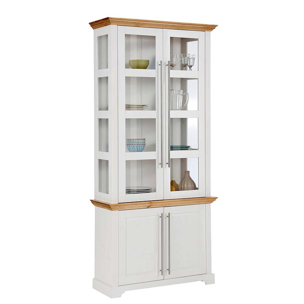Vitrinenschrank in Weiß mit Honig - Eyzaco