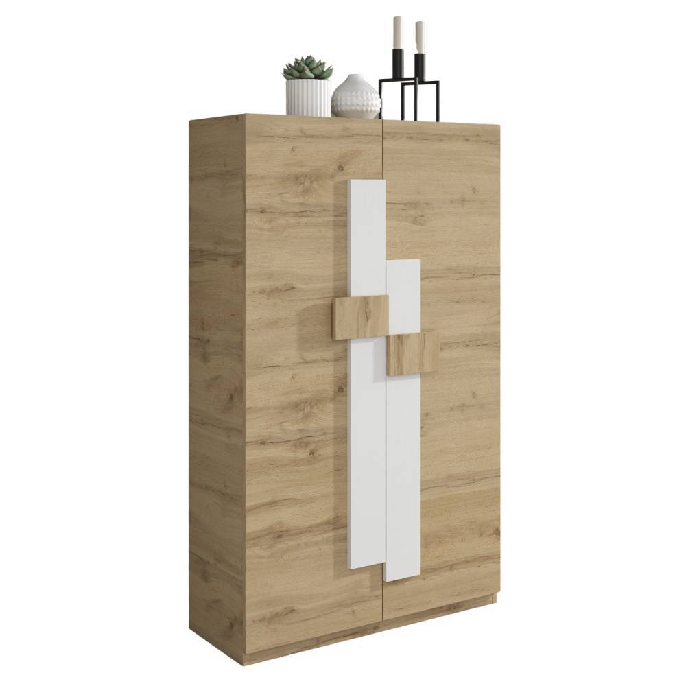 Moderner 2-türiger Schuhschrank in Holz mit weißen Designelementen für den Flur – Lornas