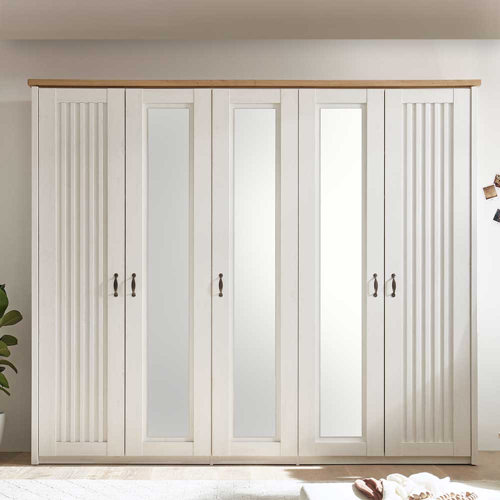 Landhaus Kleiderschrank 5-türig mit Spiegel - Malvissa
