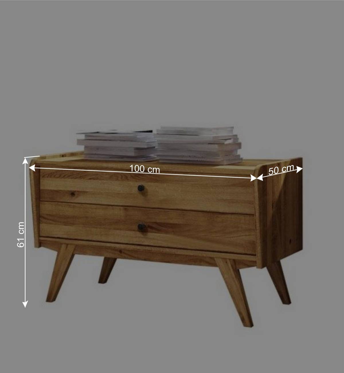 100x61x50 Midcentury Holzkommode aus Wildeiche - Hardus