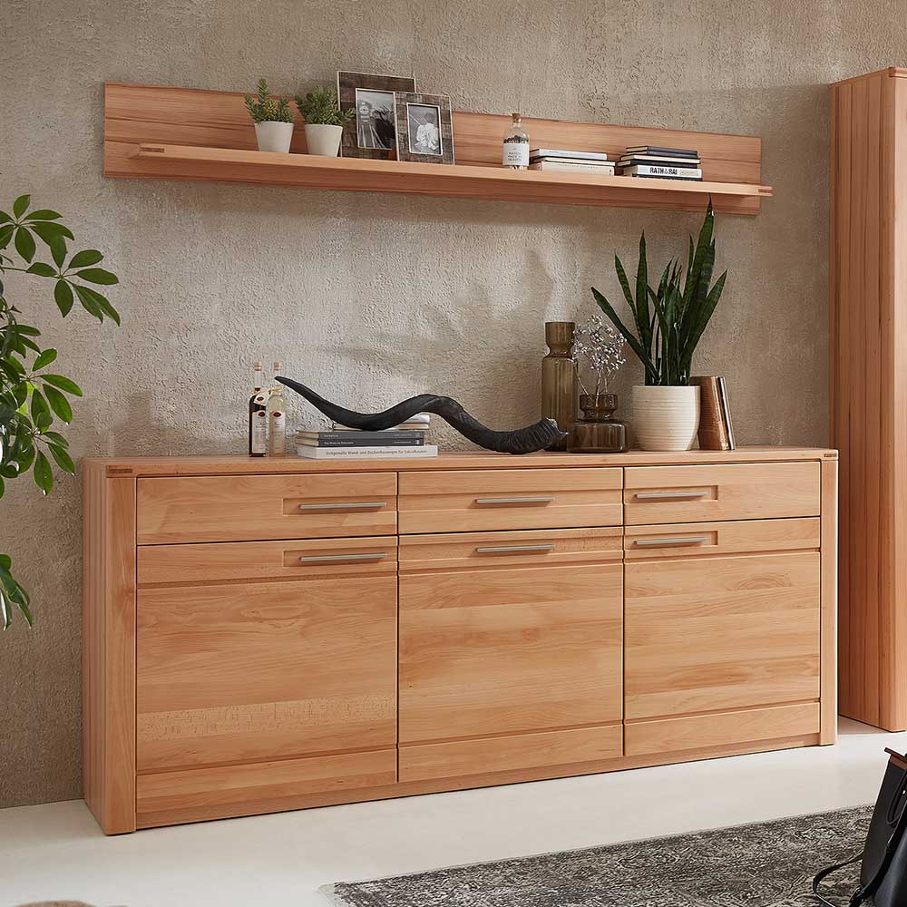 Kernbuche Massivholz Sideboard mit drei Schubladen und drei Türen für Wohnzimmer – Amyonta