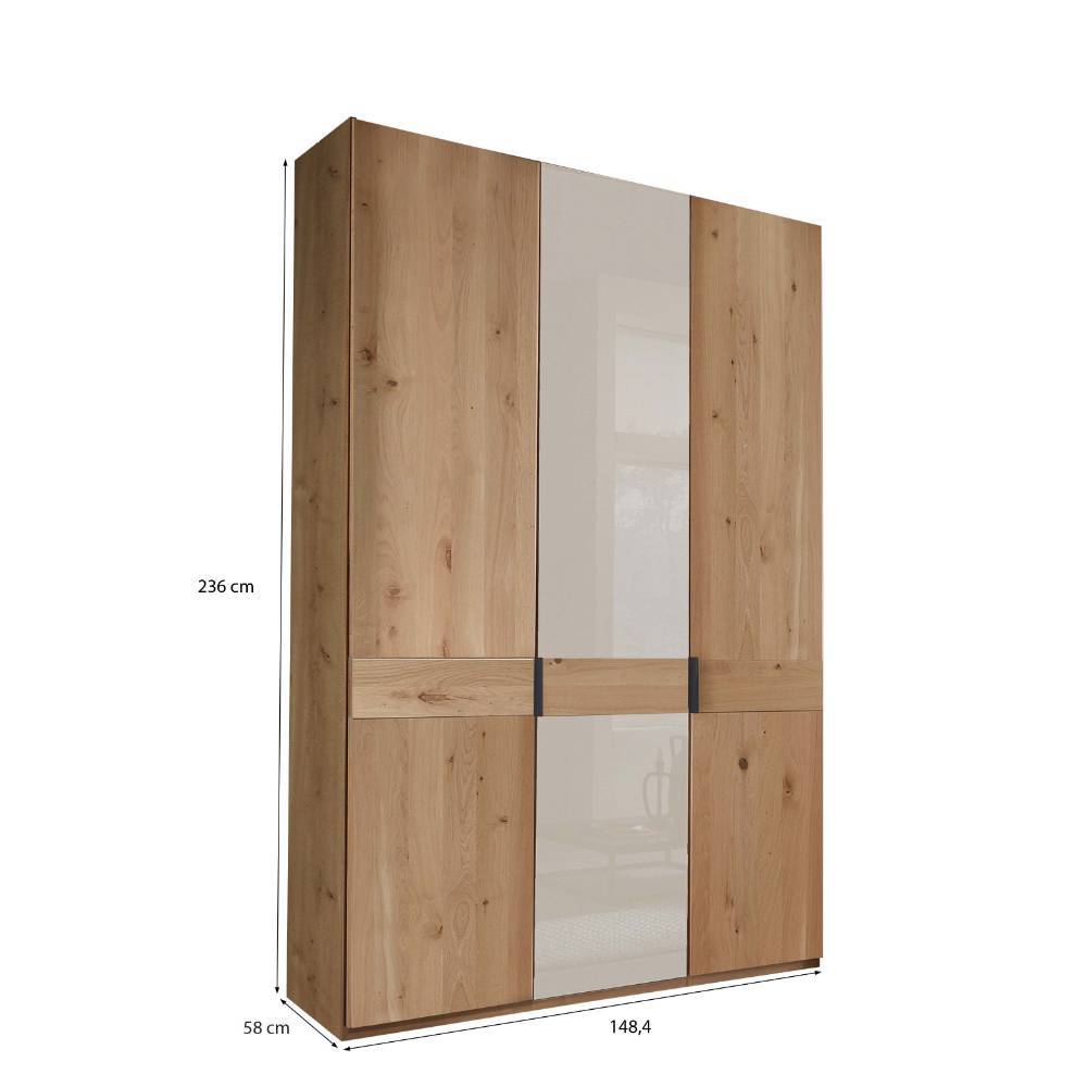 3-türiger Schlafzimmerschrank in Eiche Bianco - Nikoba