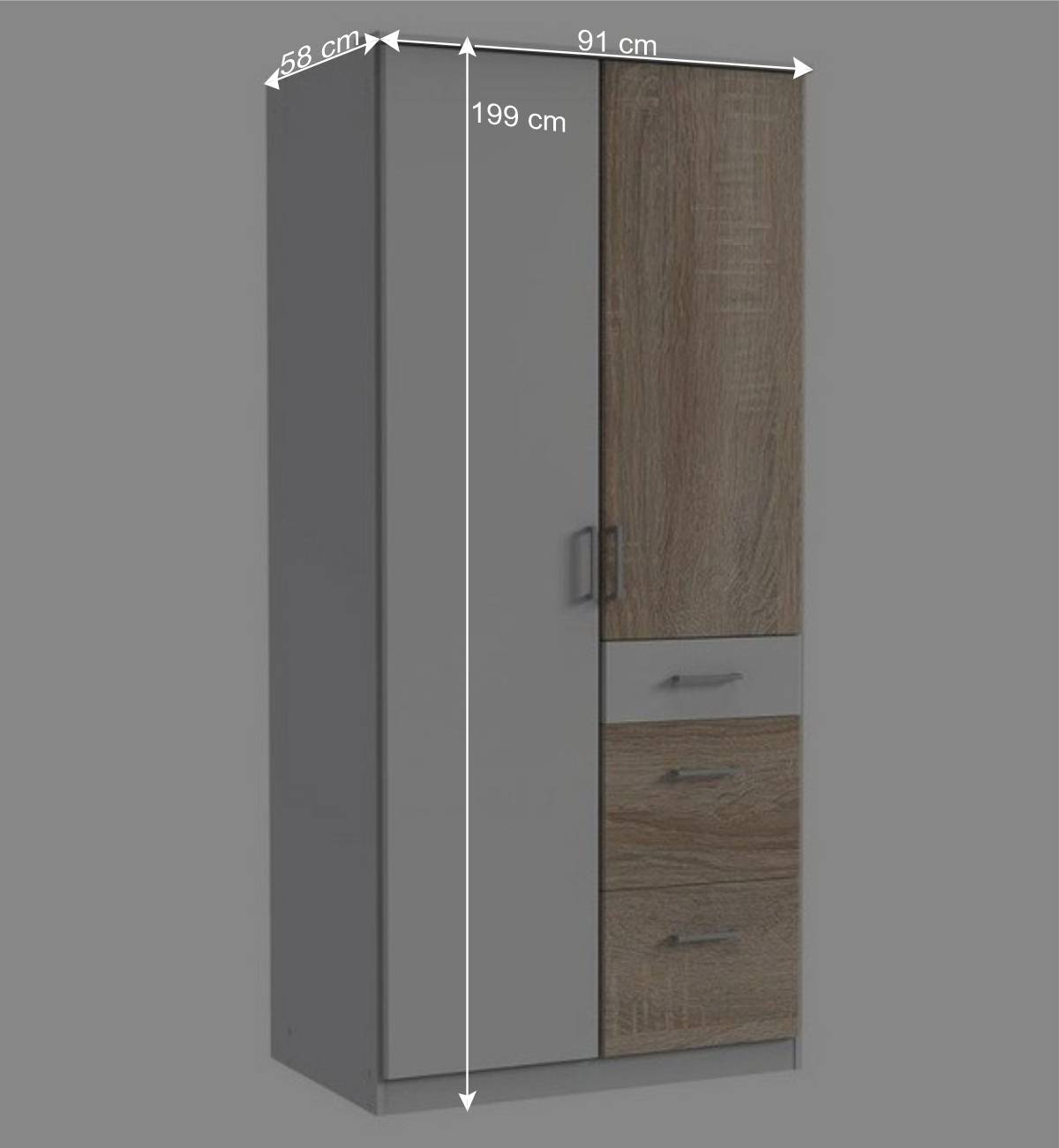 Schlafraum Kleiderschrank mit drei Schubladen - Magdelan
