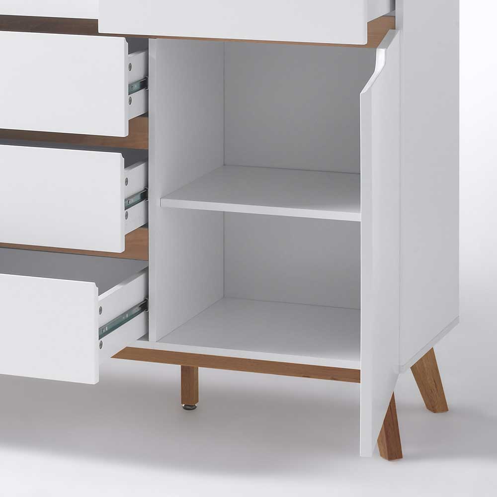 Retro Style Sideboard in Weiß & Eiche Aiola 169cm breit