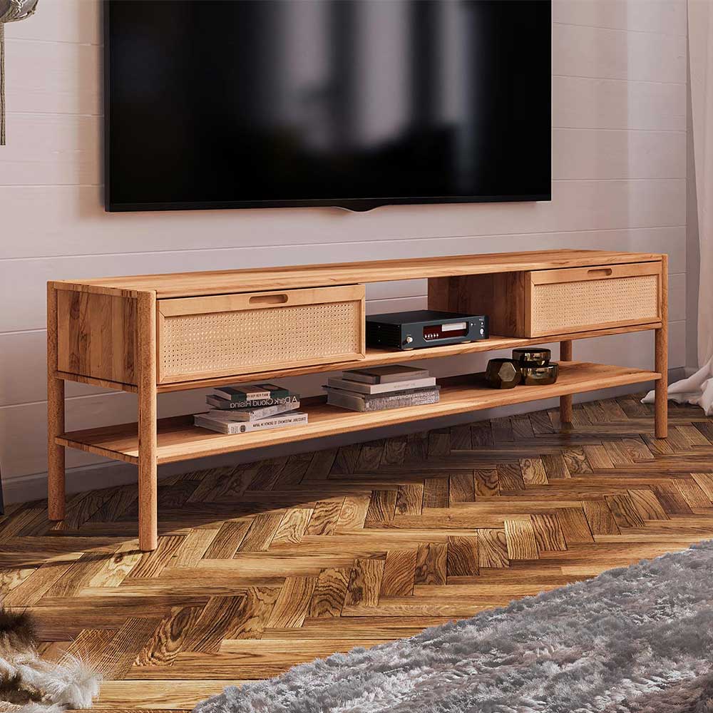 TV Lowboard aus Wildbuche & Rattan - Indrya