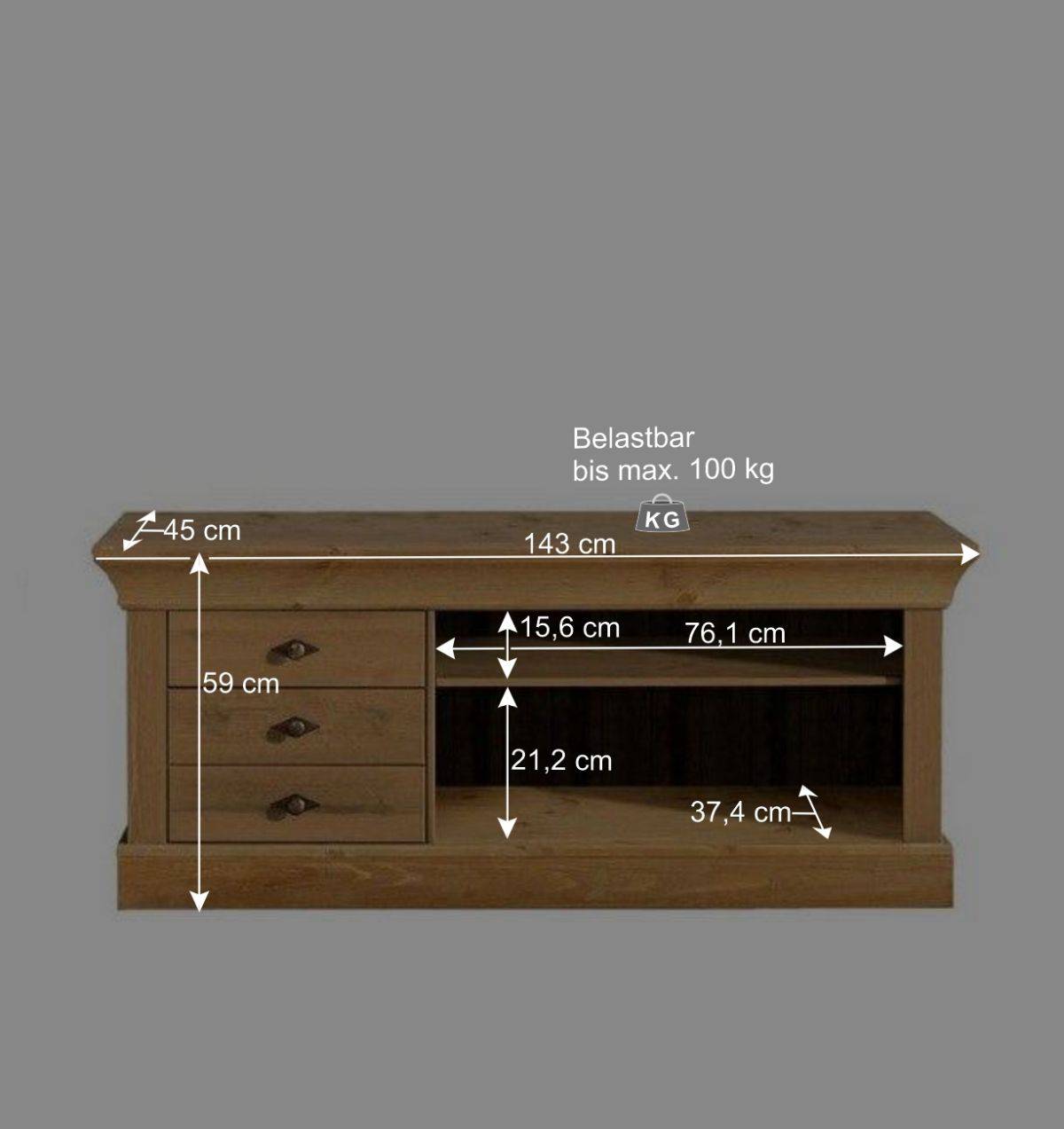 Massivholz Lowboard Piatra aus Kiefer