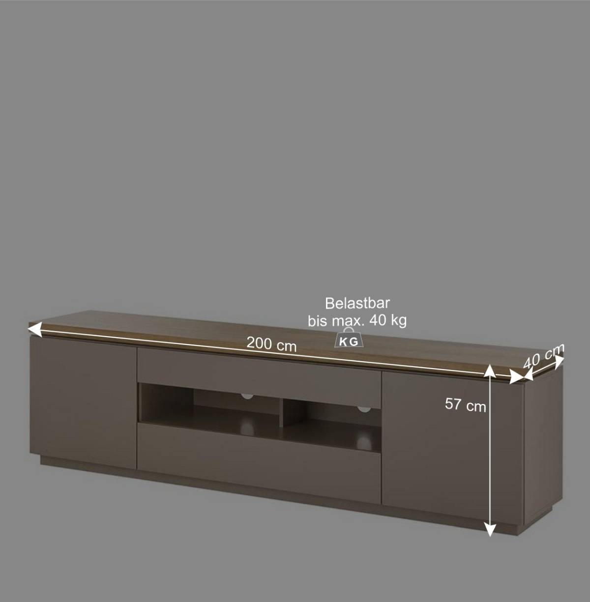 TV Lowboard in Taupe und Akazie - Anja