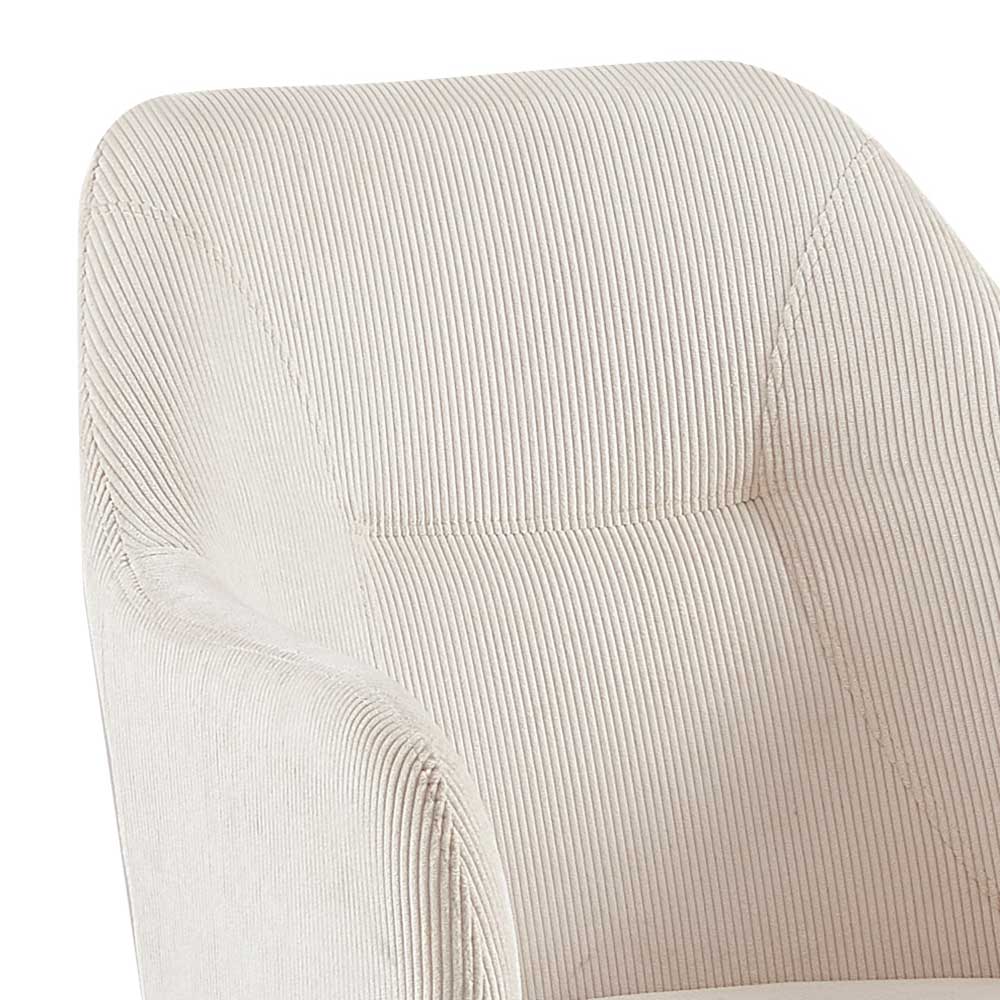 Moderner Cord Tischsessel in Creme - Oona (2er Set)