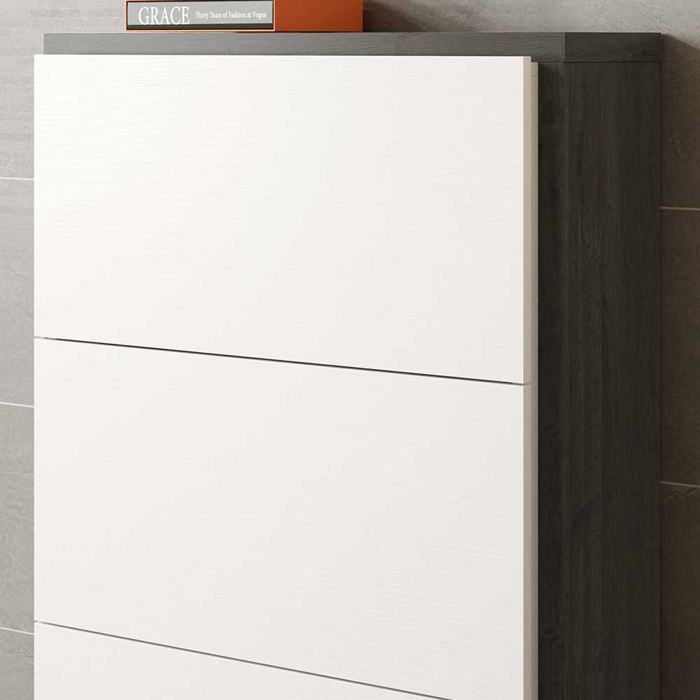 80x120x27 Schuhschrank in Weiß & Schwarzgrau - Burano